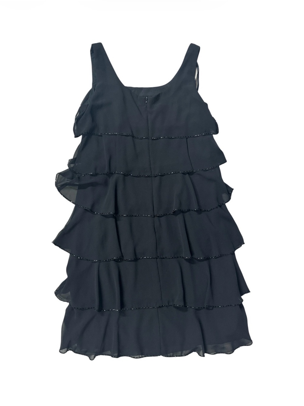 Patra Black Tiered  Beaded Sleeveless Dress Size 12